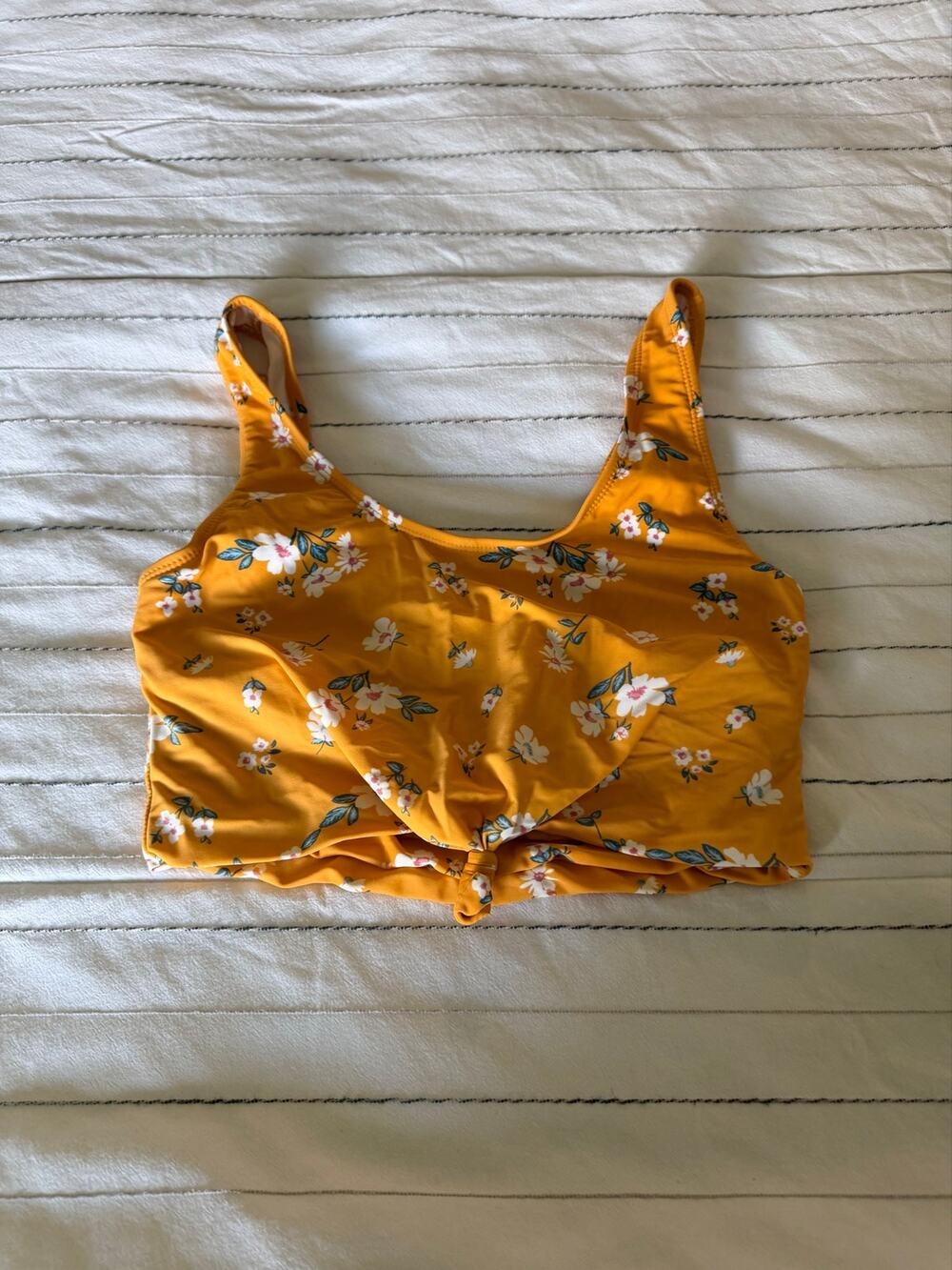 Coral Reef | Drawstring Front Bikini Top Yellow Floral Print